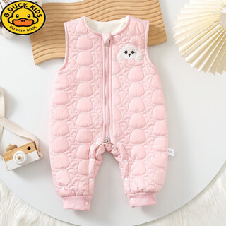 G.duckkids newborn baby autumn vest set 0-6 months male and female baby one-piece clothes cartoon sleeveless overalls winter 7 pink-teddy dog quilted wide shoulder padded pants 80cm