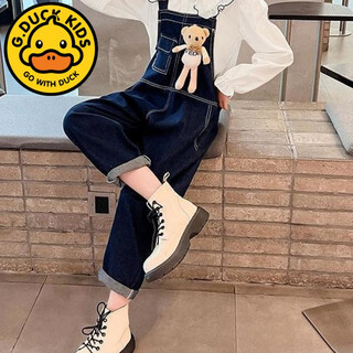 G.duck little yellow duck girls denim overalls suit spring and autumn 2025 new style internet celebrities fashionable big children long sleeve autumn clothing separate overalls 120 120 recommended for heights below 115