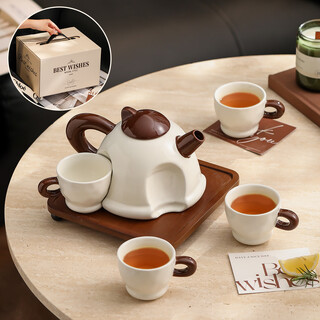 Timeless french ceramic tea set complete set of high-end household light luxury and high-end tea making set gift box wedding gift souvenir medieval tea set-1 pot 4 cups with tray-retro brown