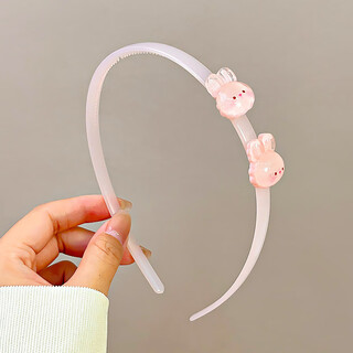 Suyi embroidered small fresh transparent jelly color hairband cute cartoon children's broken hair hairpin girl's toothed anti-slip hair headband 5# pink rabbit