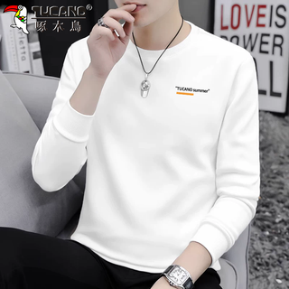 Woodpecker (tucano) t-shirt men's long-sleeved autumn and winter round neck bottoming shirt with trendy printed sweatshirt men's white xl