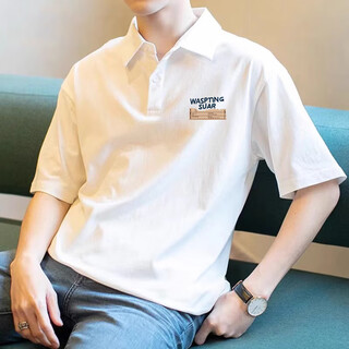 METERSBONEWE AMERICAN RETRO MEN MENS POLO HIDER HIRTELEED LOSSLEITEL LOSSILE VERSATILEN LACKEL T-SHIRT 2025 Sommer Pure Baumwoll halbärmelte Top [3895-Wasp] Weiß M 85-110jin [Jin entspricht 0,5 kg]