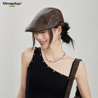 Mmoptop retro pu leather forward hat for women in autumn and winter, versatile personality and face-showing little painter bailey hat for men