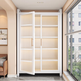 Double household steel balcony storage cabinet waterproof and sunscreen sundries wardrobe floor-standing multi-layer storage rack iron storage cabinet cabinet white 2025 hot model - extra thick reinforcement 4 layers length 80 * depth 42 * height 125cm - free wheel