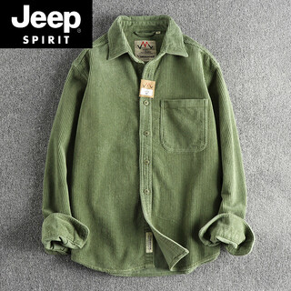 Jeep spirit small amount of custom-woven pure cotton corduroy washed long-sleeved shirt men's american khaki trendy single pocket shirt jacket green 18 m 100-130jin jin equals 0.5 kg