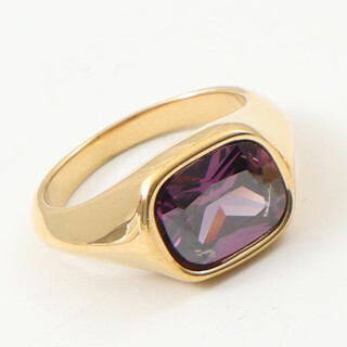 Quamer european and american fashion new special-shaped large zircon ring titanium steel plated 18k gold ring exaggerated personality hand a style us size 6 / hong kong size 12