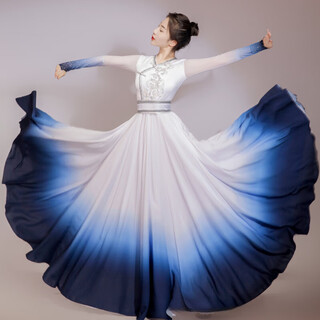 Gosilang mongolian costume female blue dance costume adult art test large swing skirt opening dance dress mongolian stage table gradient color m