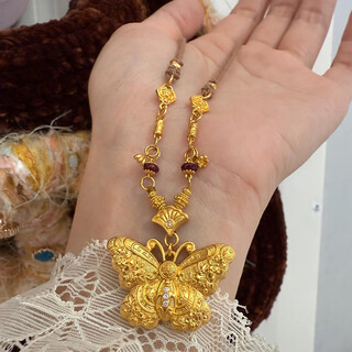 Fat donglai's same style butterfly pendant, new chinese style engraved necklace, retro fashion handmade chinese valentine's day gift, braided rope butterfly necklace