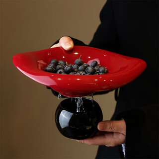 Shimmer fruit plate, high-end living room, household fruit plate, coffee table, snack display plate, high foot plate, snack plate, dry fruit plate, lotus leaf fruit plate, black background and red leaves