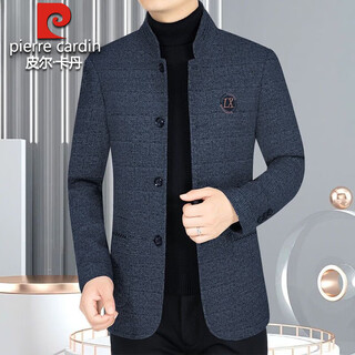 Pierre cardin high-end wool tunic men's coat stand collar jacket 2025 autumn and winter middle-aged dad men's clothing 28255 navy blue xl 180 (135-150) jin jin equals 0.5 kg