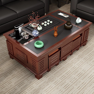 Slate kung fu coffee table with automatic water supply, tea table and chair combination, office home living room tea table, fired stone coffee table, walnut color + fired stone tea tray, 1.2m*0.65m