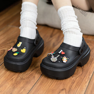 Crocs 2025 new shoes snow house crocs thick-soled women's shoes beach shoes couples sandals slippers black/main picture style/refund 10 yuan for posting pictures shoe buckle 37-38