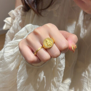 Sea rover gold yellow god of wealth ring for women 2025 new 999 pure gold closed ring birthday gift for girlfriend gold yellow god of wealth ring 16-17#/gold weight about 3.15g