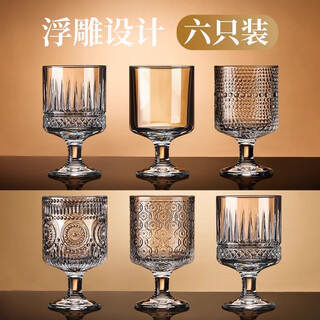 Manwei hot red wine glass, light luxury and high-end sense, home creative striped glass, heat-resistant, high-looking, foreign wine glass, tall glass, mix and match (pack of 6), 1 of each type