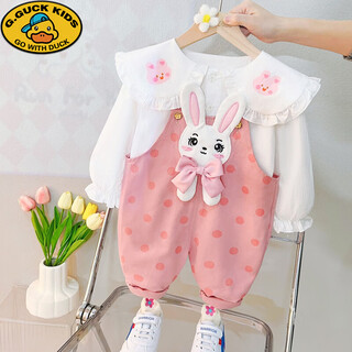 G.duckkids girls suits spring and autumn fashionable children autumn cute clothes 2 one-year-old girl baby overalls two-piece set 3 pink 90cm