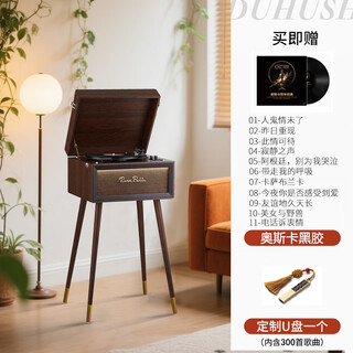 Duhuanshi retro gramophone floor-standing multi-functional lp vinyl record player nordic antique home hifi bluetooth audio decorative ornaments holiday gifts vertical record player + oscar vinyl record player