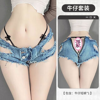 Sexy sexy underwear 2025 new thong women's outdoor passion pure desire denim shorts low waist sexy open denim shorts s