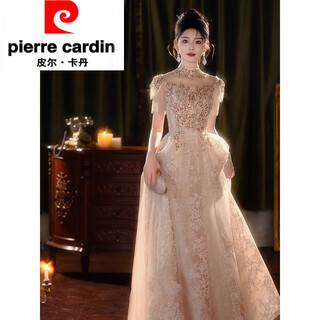 Pierre cardin high-end dress for women 2025 new light luxury niche student day adult ceremony art exam host small style champagne gold m