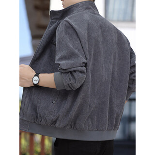 Semir men's jacket trendy brand loose lapel casual clothes autumn and winter thin section 2025 new corduroy plus velvet jacket m883 dark gray. regular 2xl