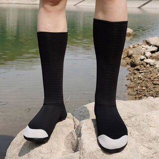 Zi jiafu long-tube snorkeling shoes, high-top, quick-drying, non-slip, wading and river-tracing shoes for men and women, anti-cut thick-soled beach and sea socks, upgraded long-tube black toe cap, sole mark 36-37, suitable for 35-36