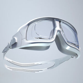 Mi xiaomijiao myopia swimming goggles with different left and right degrees, customizable eye prescription, waterproof and anti-fog, large frame, same style for adults and men, transparent-white 1000