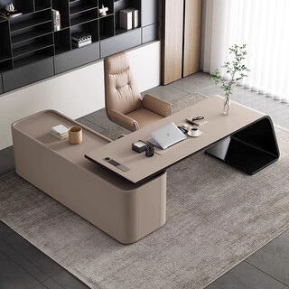 Miyou paint desk simple modern boss desk and chair combination manager desk president l-shaped desk executive desk 2.4*0.4*2.0 meters filing cabinet (without lights)