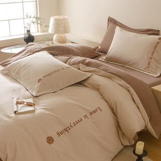 Mercury series class a xinjiang long-staple cotton four-piece set thickened brushed autumn and winter cotton bed sheet quilt cover embroidered cotton bedding 4 love eternal-coco milk sheet model 1.8m bed four-piece set-quilt cover 200x230
