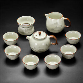 Qixuanyuan ru kiln kung fu tea set household ceramic teapot tea cup opening piece can keep office high-end tea set complete set
