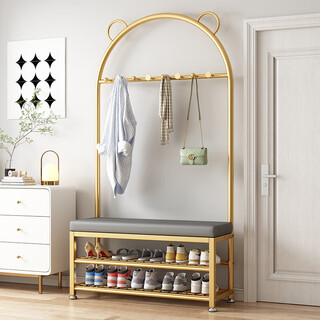 Jungle coat rack floor-to-ceiling foyer bedroom door shoe changing stool shoe rack clothes rack integrated clothes drying rack 100 gold gray pu