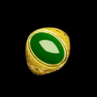 Mhfdo red gold men's ring gold inlaid with jade and field chalcedony fashionable gold-plated adjustable men's gift 6.5g