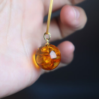 Oine natural genuine amber flower amber 15mm+ round beads single bead pendant s925 silver inlaid women's style simple temperament and fashion