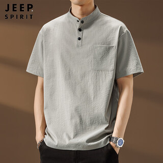 Jeep spiritpolo shirt short-sleeved men's henry collar 2025 summer thin stand-up collar quick-drying loose t-shirt zhongshan breathable tops gray l weight range 120-140jin jin equals 0.5 kg