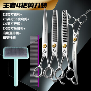 Black bird king series pet scissors, straight cut, curved scissors, tooth scissors, fish bone scissors, fluffy scissors, high-end scissors for beauticians, king 4-piece set, straight + curved + teeth + fish bone