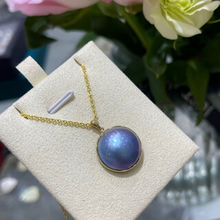 Dl 1998 fat donglai same style mabei pearl pendant natural sea water blue 15-16mm starry sky blue classic jewelry for women sea water blue (15-16mm) gold