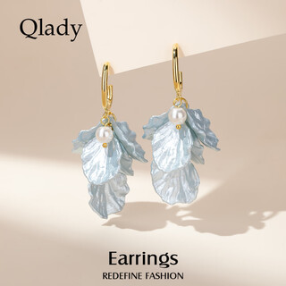 Qlady blue earrings holiday style earrings feminine high-end petal niche earrings 2025 new birthday gift