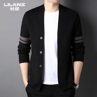 Lilan men's wool cardigan jacket 2025 spring and autumn new men's fashion casual all-match knitted sweater black m 170/88a (recommended 120-135jin jin equals 0.5kg)