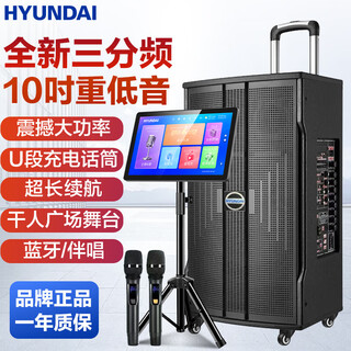Hyundai korean modern high-power square dance speaker trolley speaker outdoor karaoke high volume mobile bluetooth stage speaker with microphone performance karaoke dance conference host 10-inch three-way 1600w + 16-inch karaoke machine