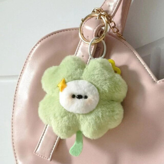 Cute creative doll four-leaf clover keychain bag pendant gift doll lucky plush girl pendant cartoon pacha dog four-leaf clover pendant