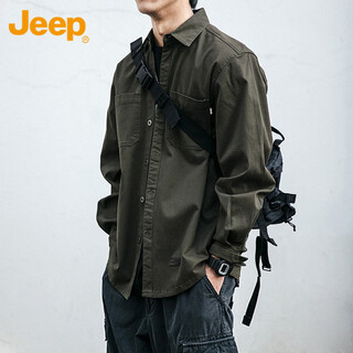 Jeep (jeep) shirt men's long-sleeved autumn and winter casual workwear high-end coat shirt men's military green 2xl
