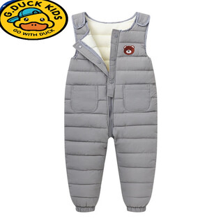 G.duckkids children's down cotton overalls for infants and toddlers, winter thickened cotton pants for boys and girls, open-fit velvet pants, light gray, bear style - 100 cm, recommended height 90-100cm
