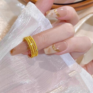 Dewey van gold-plated silver dot diamond ring for women, three-layer winding design, row of diamonds, exquisite temperament, a gift for your girlfriend, adjustable opening (thickened gold layer)