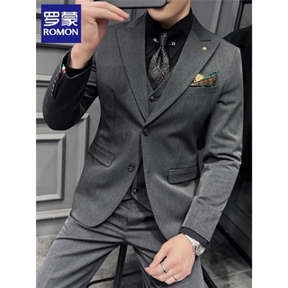 Romon suit men's high-end business formal wear, high-end sensible lapel collar, groom's wedding dress, casual suit for men, two buttons - dark gray suit + pants s recommended weight 80-95 jin jin equals 0.5 kg wear