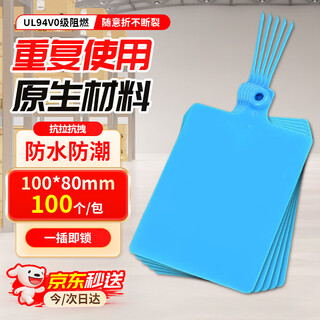 Cast solid logistics label thickened plastic tag with built-in lock core identification tag seal anti-return tie tie 100*80mm (100 strips) blue