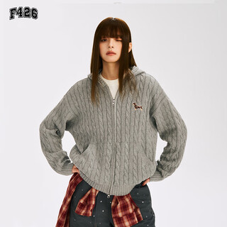 F426 official store national fashion brand autumn new casual loose retro twist hooded cardigan sweater flower gray l