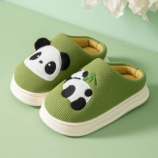 Robot pig autumn and winter children's cotton slippers for boys and girls non-slip thick-soled cartoon indoor adult children's baby home care green 30-31 size shoe inner length 19cm