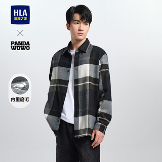 HLA海澜之家长袖衬衫男冬季宽松磨毛格子休闲衬衣男