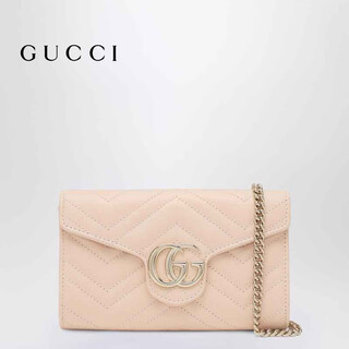 Gucci (gucci) new season fw25 light luxury women's gg marmont pink chain wallet pink one size