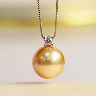 Qianpei nanyang gold bead pendant seawater gold pearl princess diana style diamond necklace thick gold 10 points diamond single pendant without chain 13-14mm