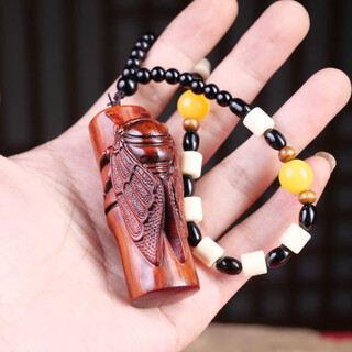 胖东来同款黄花梨手小叶紫檀一鸣惊人金蝉木雕知足常乐车文玩把玩 紫檀手把件竹蝉一鸣惊人7.5cm