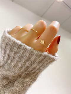 Caox korean 14k gold ring for women, fashionable and simple zircon snowflake gold telescopic adjustable ring for women